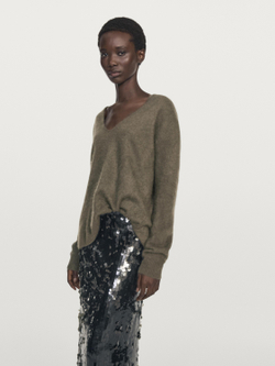 Massimo Dutti Юбка миди с пайетками, зеленый