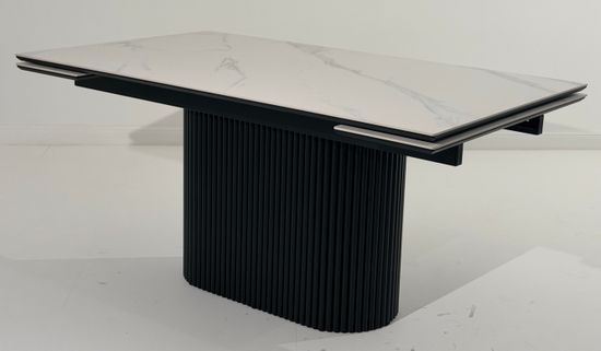 Стол АРИЯ 160 цвет Белый мрамор MATTE, керамика / Черный каркас