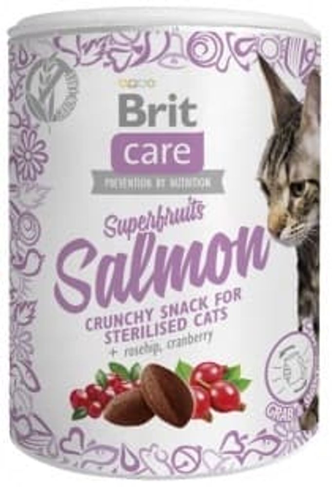 Brit Care лакомство для стерилизованных кошек Superfruits Salmon steril. 100г
