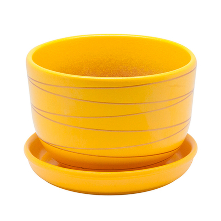 Керамический горшок с подставкой, 1,05л., Д145 Ш145 В106, желтый