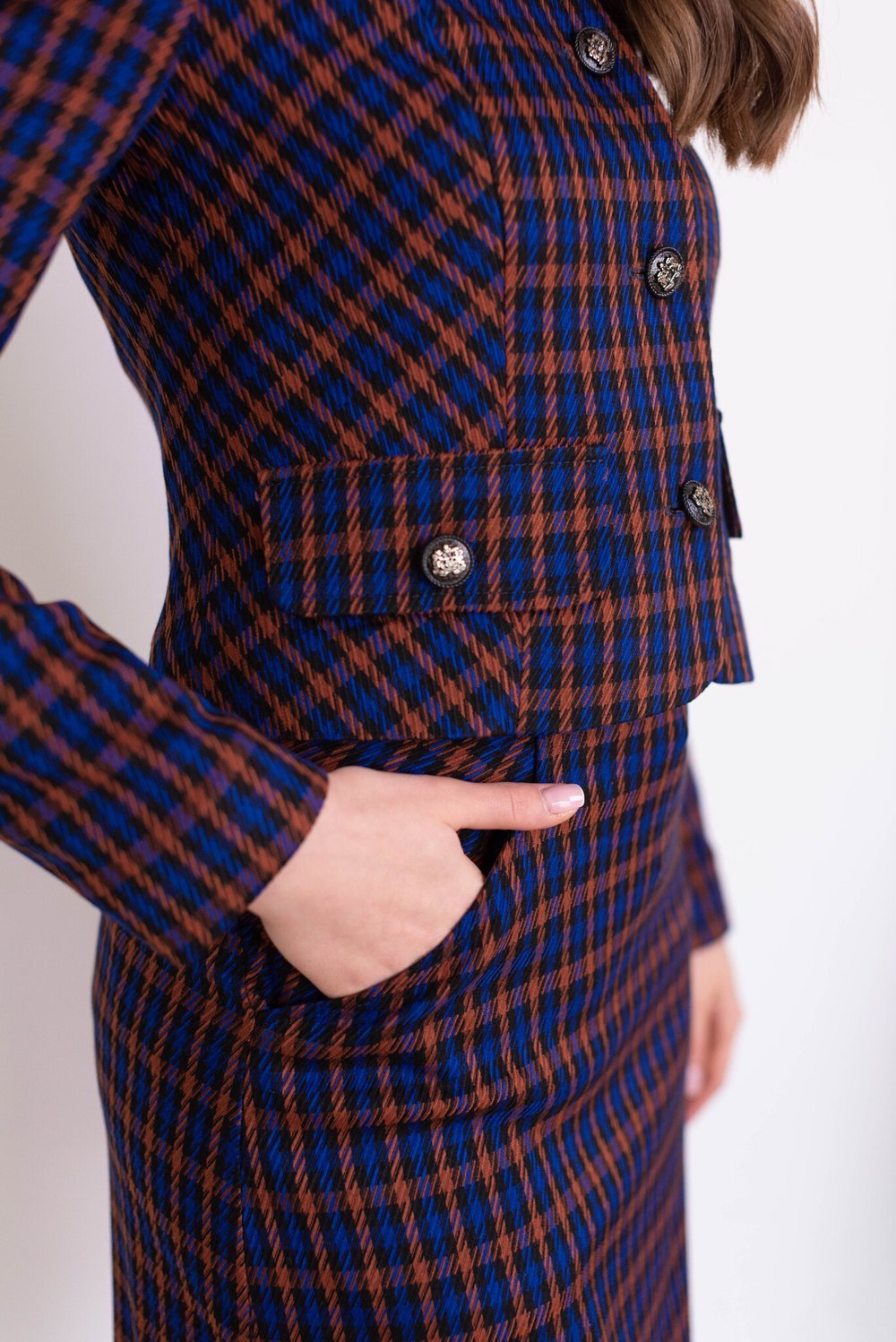 Юбка трапеция в синюю клетку из вискозы