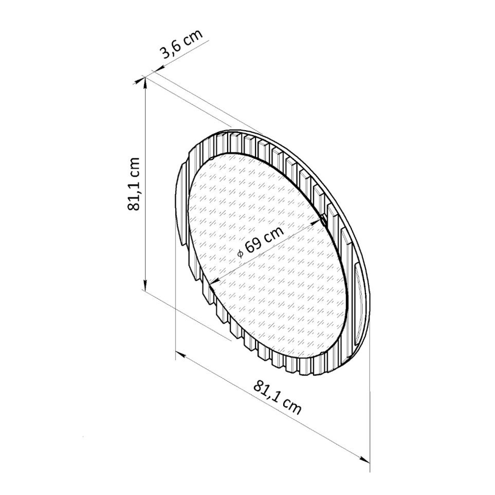 Зеркало настенное 81х81, Пиафорте Нигелла, круглое, в деревянной раме, в прихожую, ванну, дачу, массив дерева, черный, Dipriz