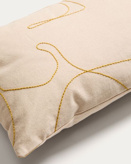 Чехол для подушки Dibel из хлопка цвета экрю с желтой вышивкой, 30 x 50 см