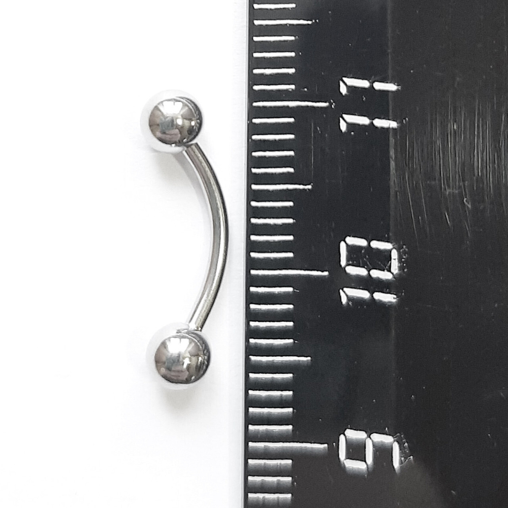 Микробанан 10 мм, толщиной 1,2 мм для пирсинга брови с шариками 4 мм. Медицинская сталь.