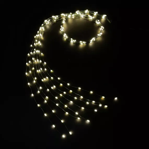 Светодиодная нить Хвост 480 белых ламп, 12 лучей по 2 метра, 24В, 8 режимов, таймер, зеленый провод, LUCA (85437)