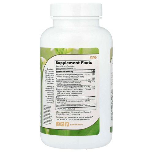 Zahler, Diabetter™, улучшенная поддержка уровня глюкозы, 120 капсул