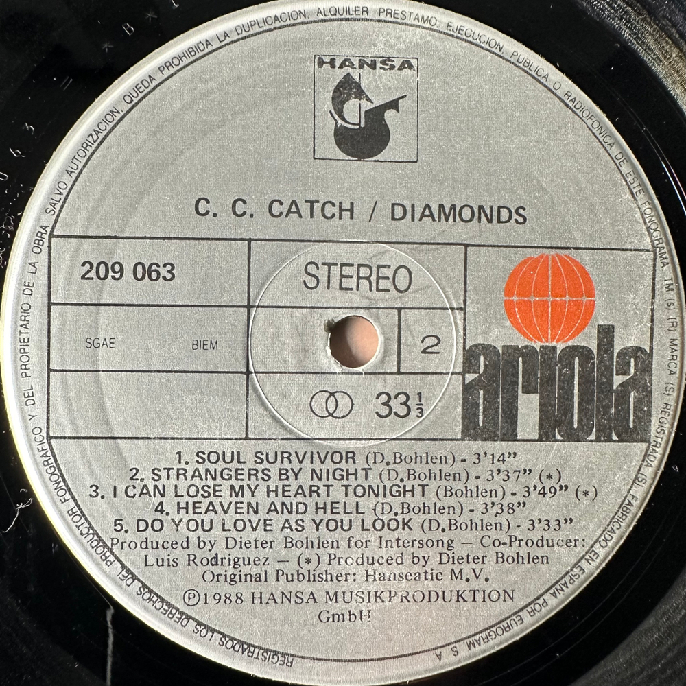 C.C. Catch ‎– Diamonds - Her Greatest Hits (Испания 1988г.)