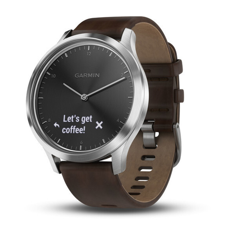 Часы Garmin Vivomove HR Premium, серебряные с темно-коричневым кожаным ремешком (010-01850-24)