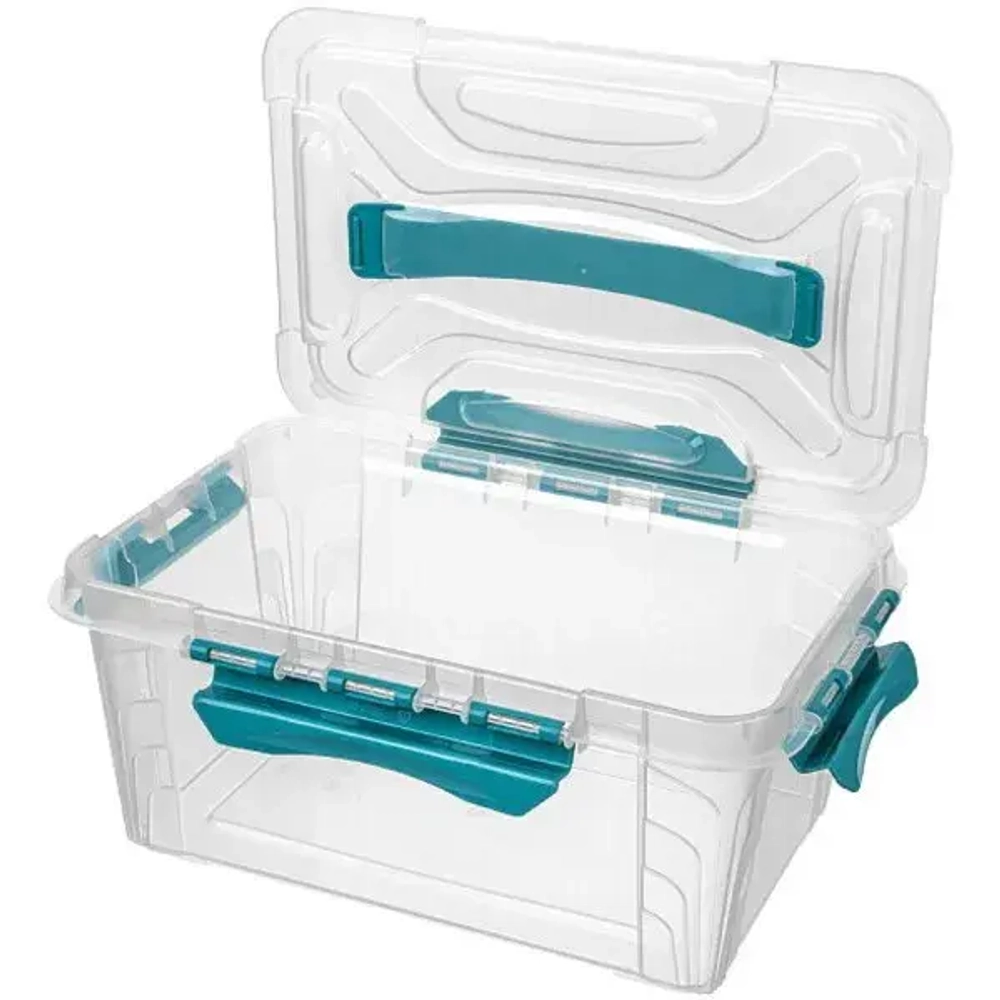 Контейнер для хранения с крышкой, ручкой и ручками-защелками «GRAND BOX», голубой, 29*19*12,4см, 4,2л