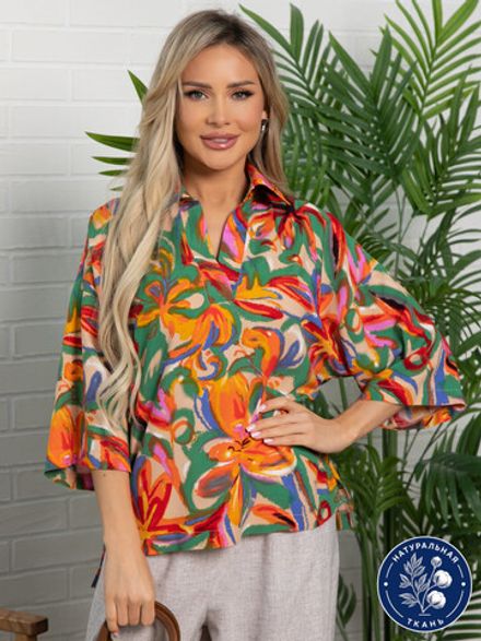 Блуза Ветерок (бежевая/цветы) Б15928-16М LT Collection
