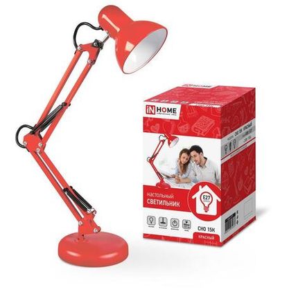 Светильник настольный СНО 15К 60Вт E27 230В под лампу на основании красн. (кор.) IN HOME 4690612035833
