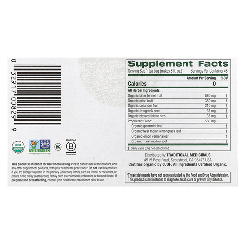 Traditional Medicinals, Organic Mother's Milk®, оригинальный продукт с фенхелем и пажитником, без кофеина, 48 чайных пакетиков в упаковке, 84 г (2,96 унции)