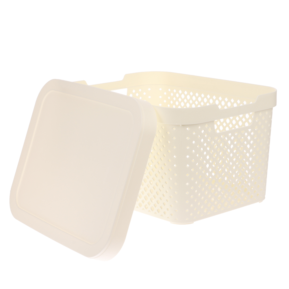 Корзина для хранения с крышкой Plast Team STOCKHOLM, 15 л молочный туман