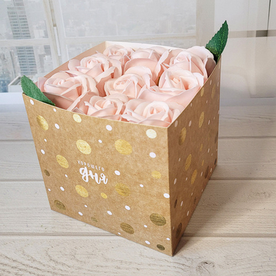 Мыльные розы персиковые в коробке 9 штук