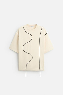 ZARA ФУТБОЛКА С КОНТРАСТНЫМ ШНУРКОМ, КАМЕННО-СЕРЫЙ