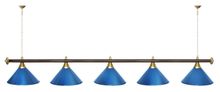 Лампа STARTBILLIARDS 5 пл. (плафоны красные,штанга голубая,фурнитура золото)