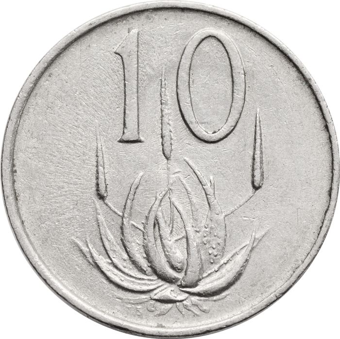 10 центов 1965 ЮАР (Надпись на английском языке - "SOUTH AFRICA")