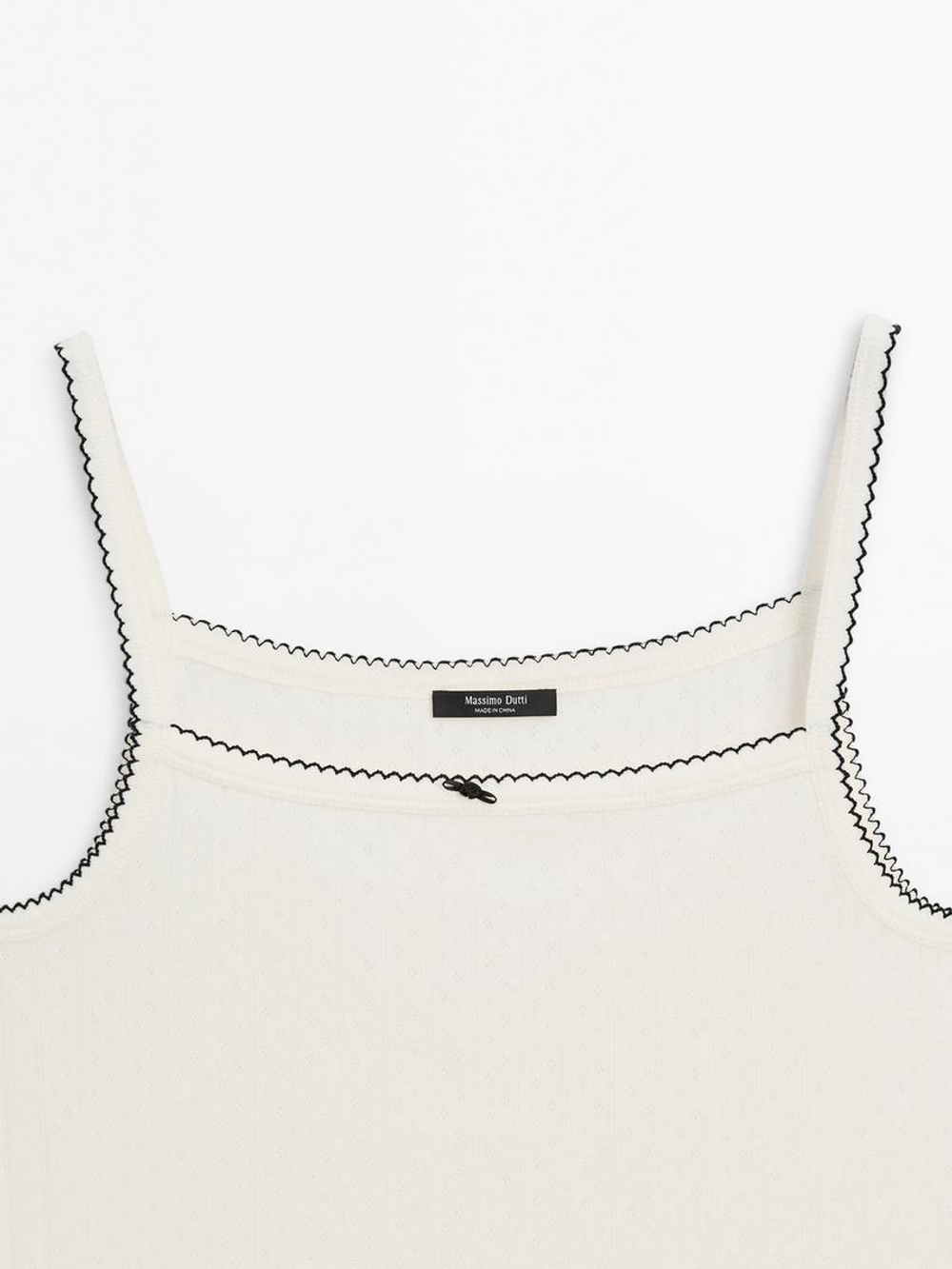 Massimo Dutti Трикотажный топ на бретелях, натуральный, кремовый