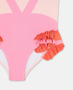 Купальник слитный STELLA McCARTNEY Персиковый/Принт: розовый фламинго/Оборки Девочка
