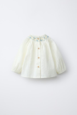 ZARA РУБАШКА ДОББИ С ВЫШИВКОЙ, ПАСТЕЛЬНО-ЗЕЛЕНЫЙ