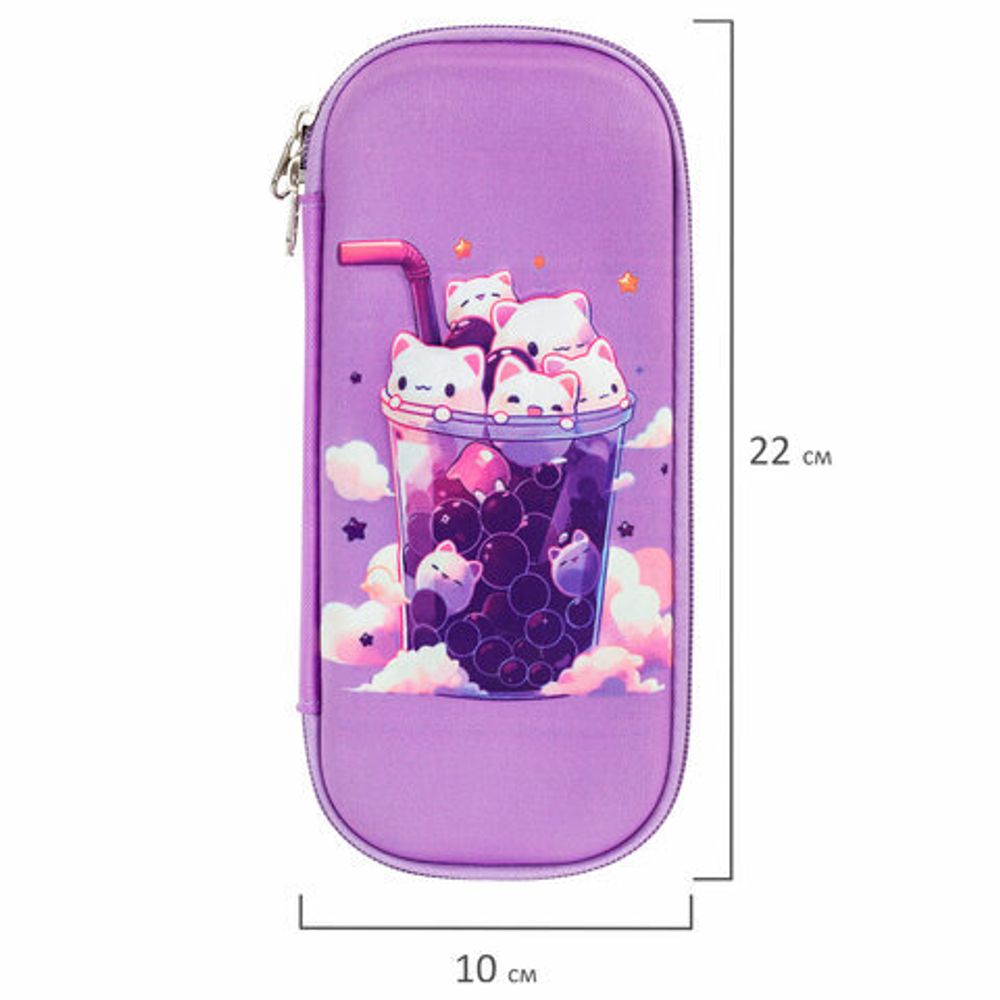 Пенал ЮНЛАНДИЯ, 1 отделение, карман, полиэстер/EVA, 22х10х5 см, "Bubble tea", 273190