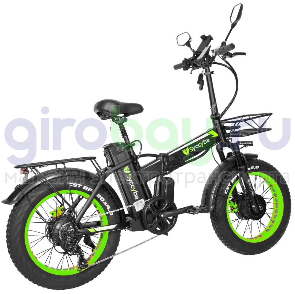 Электровелосипед Syccyba F10 Pro Dual 48V/20Ah (полный привод) - Салатовый обод фото №6