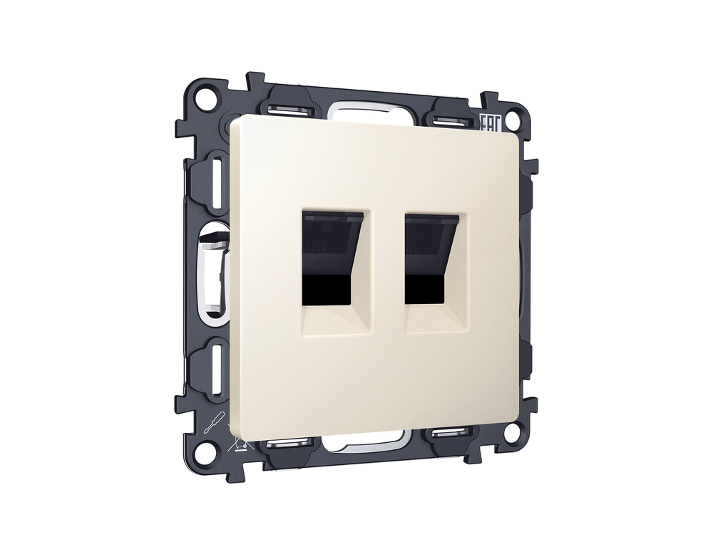 MA332110 Комплект механизма компьютерной двойной розетки RJ-45 с автоматической защитной шторкой ALFA Бежевый матовый QUANT (AP3321, VM189)