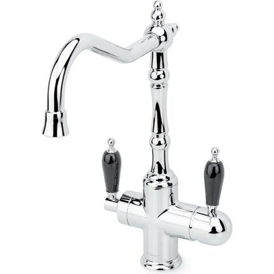 Смеситель для кухни Boheme TRADIZIONALE CHROMO 113-BLC Хром, с ручками черная керамика