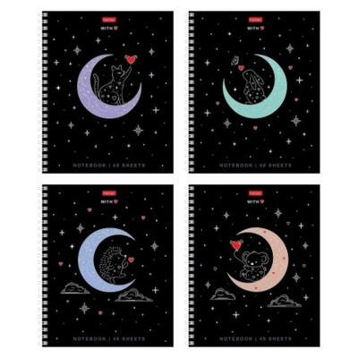 Тетрадь 48л А5ф клетка 60-65г/кв.м перфорация на отрыв на гребне мат.ламин. 3D фольга 4 диз.в блоке