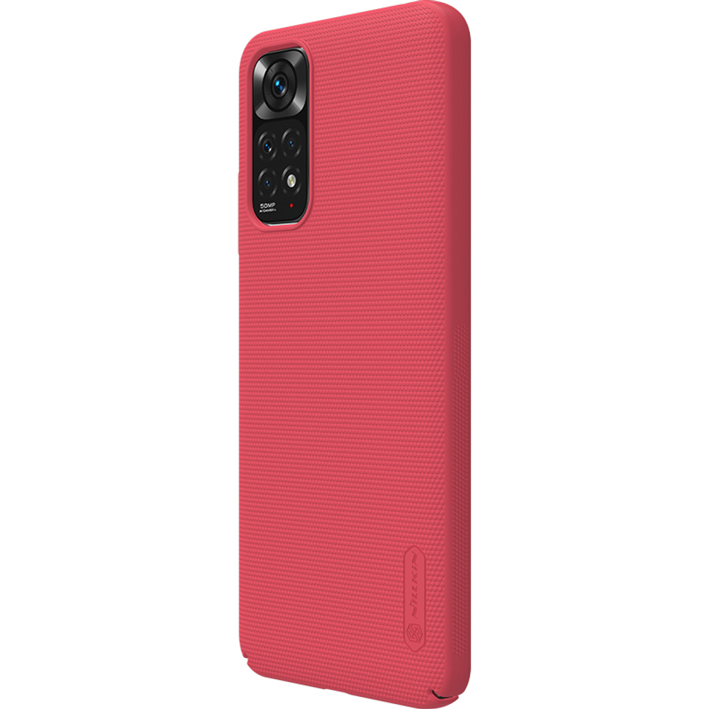 Тонкий жесткий чехол красного цвета от Nillkin для Xiaomi Redmi Note 11 (Global), серия Super Frosted Shield