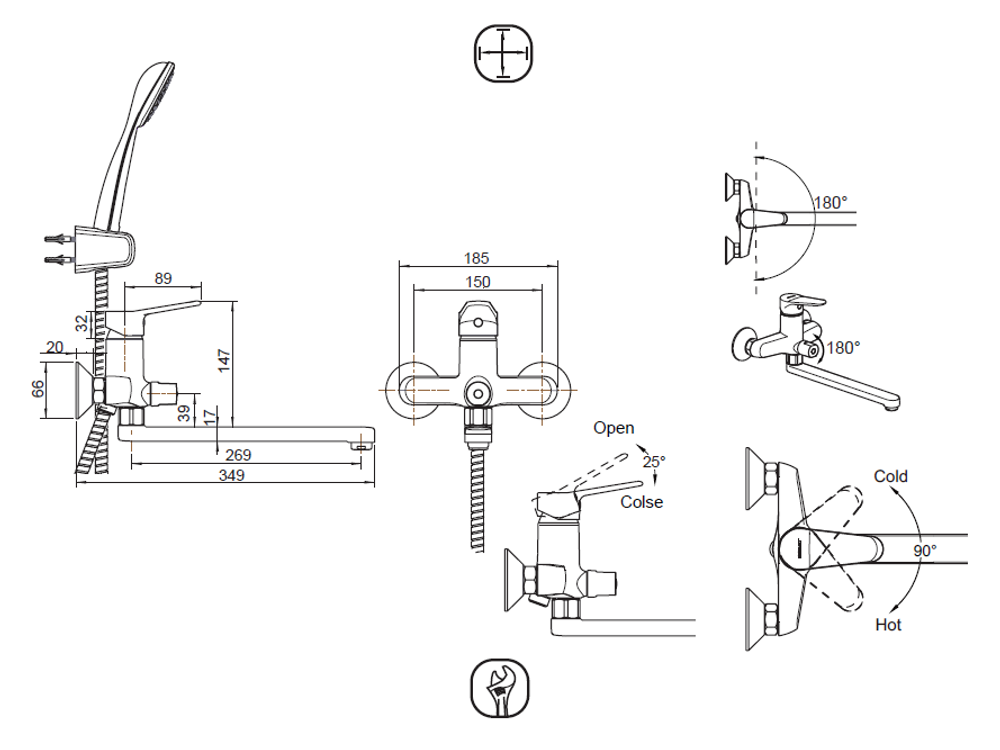 Смеситель для ванны c длинным изливом с аксессуарами Bravat Eco