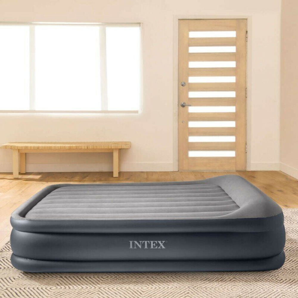 Кровать надувная Intex, 191х99х42 см, 64132NP, нас встроен, электр, флок, с ребрами жест, 136 кг