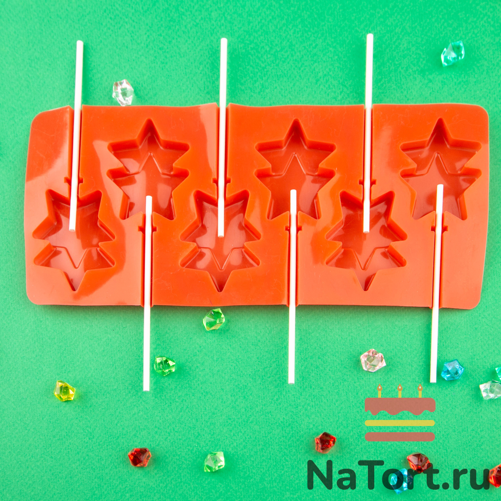 Форма силиконовая  «Леденцы звездочки двойные» 6 ячеек