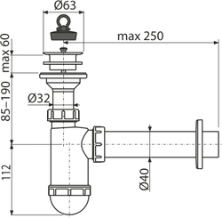 Сифон Alca Plast A42 для умывальника DN40 с пластмассовой peшeткой DN63