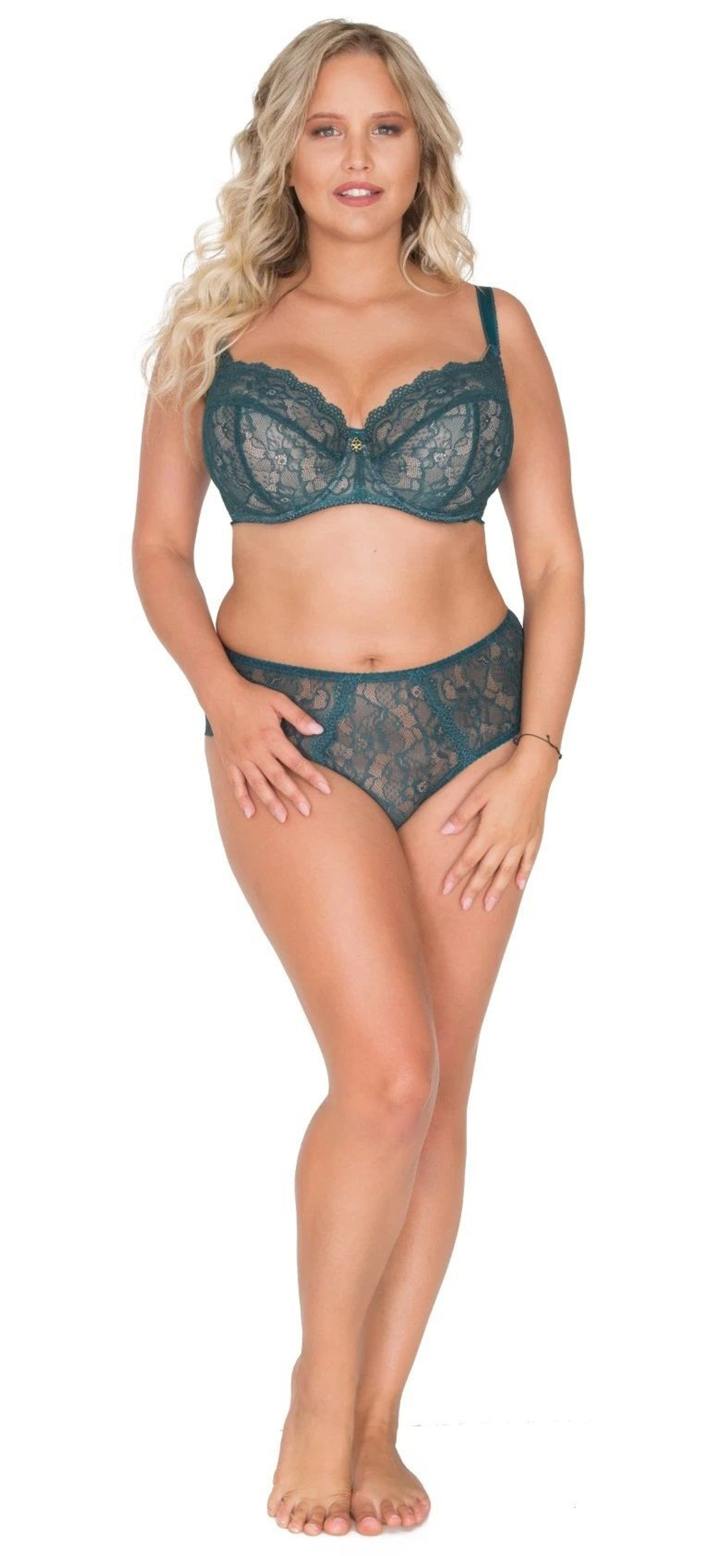 Кружевной бюстгальтер с мягкой чашкой plus size и боковыми поддержками (Размер: 70K) (Цвет: изумрудный)