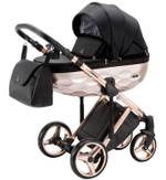 Детская коляска Adamex Chantal Star Collection 3 в 1 STAR005 ЧЕРНЫЙ+РОЗОВ.ЗОЛОТО РАМА