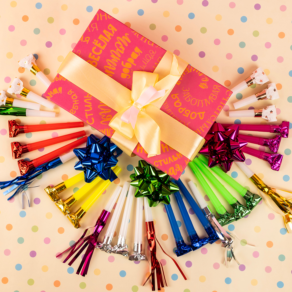 Карнавальные язычки гудки, Шумчики, Розовый, 11 см, 6 шт.