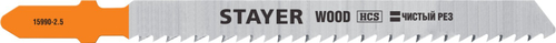 STAYER T101B, T-хвост., HCS сталь, по дереву/ДСП/ДВП, шаг зуба 2.5 мм (10TPI), раб. длина 75 мм, 2 шт, полотна для лобзика, Professional (15990-2.5)