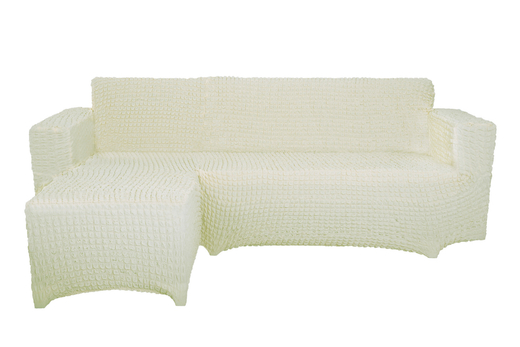 Чехол Модерн на угловой диван с выступом слева, цвет Кремовый