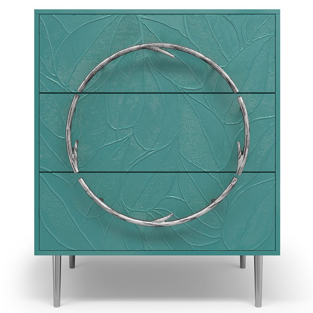 Комод Арт Колор leaves с 3-мя ящиками Стайл Сильвер Пастельно-синий