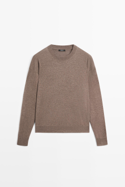 Massimo Dutti Джемпер тонкой вязки из шерсти, кротово-коричневый