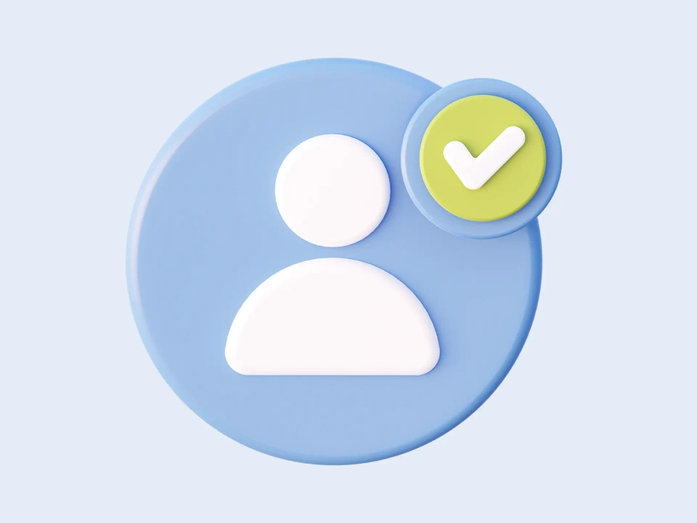 3D иконка пользователя с галочкой подтверждения на прозрачном фоне