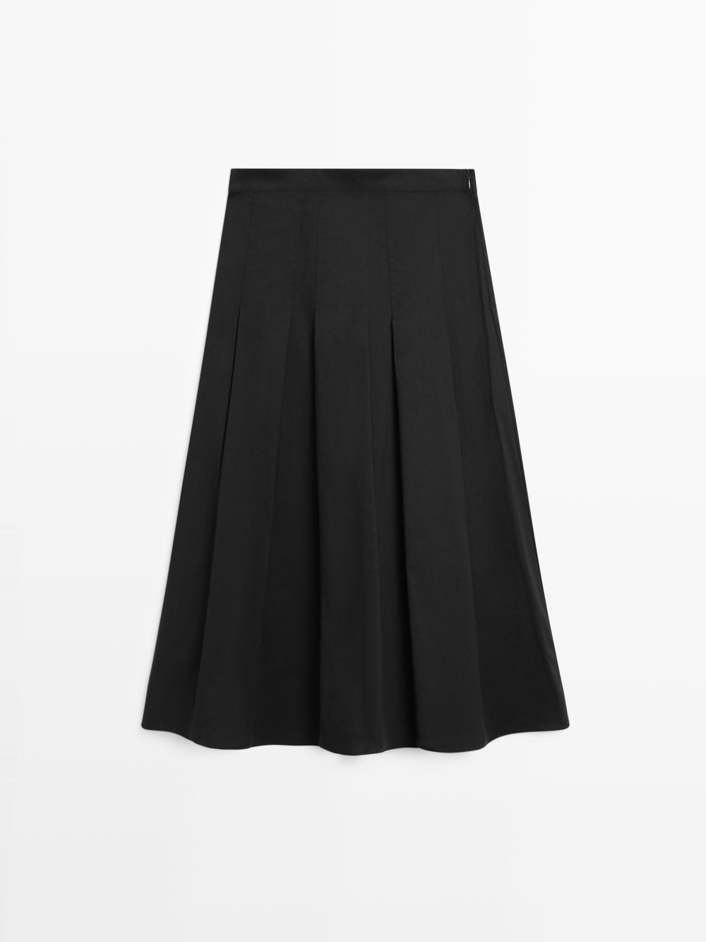 Massimo Dutti Миди-юбка из смесовой хлопковой ткани с плиссировкой, черный