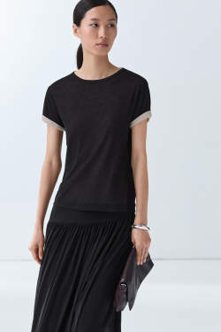 Massimo Dutti Футболка с короткими рукавами и двойной отделкой, черный