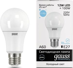 ЛАМПА GAUSS LED ELEMENTARY A60 12W E27 6500K 1/10/50
