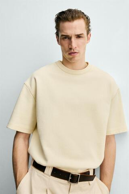 ZARA ТОЛСТОВКА СВОБОДНОГО КРОЯ С КОРОТКИМИ РУКАВАМИ, МЯГКИЙ ЖЕЛТЫЙ