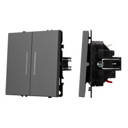 Механизм выключателя двухклавишный проходной LED SWT-NOBE-MKP2-SFPL-L-GR (230V, 10A) (Arlight, Серый базальт) 054269