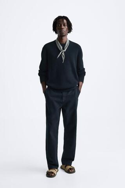ZARA БАЗОВЫЙ СВИТЕР С РЕЛЬЕФНЫМ УЗОРОМ, МОРСКОЙ СИНИЙ