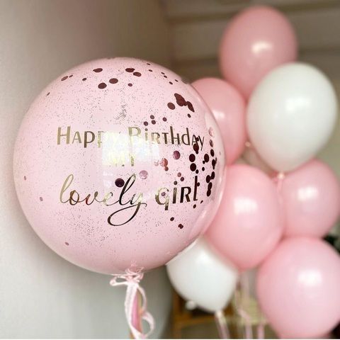 Шар розовый с воздушными шарами