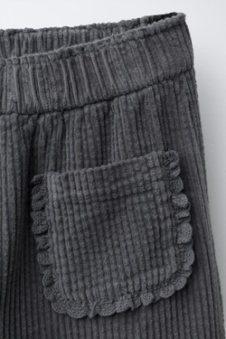 ZARA ВЕЛЬВЕТОВЫЕ БРЮКИ С КРУЖЕВОМ, ТЕМНО-СЕРЫЙ